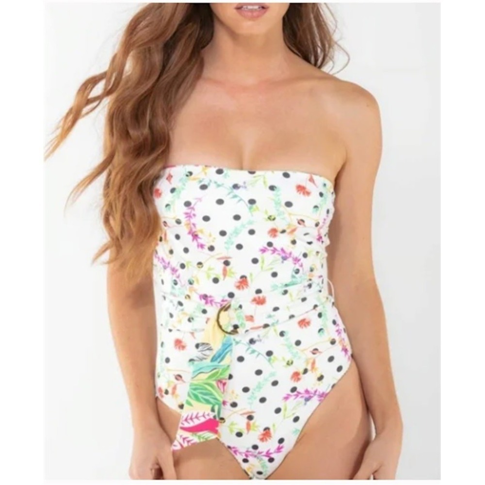 NWT Wet LA XS Alexis Reversible Yellow Floral Belted 1 PC Swimsuit 127154